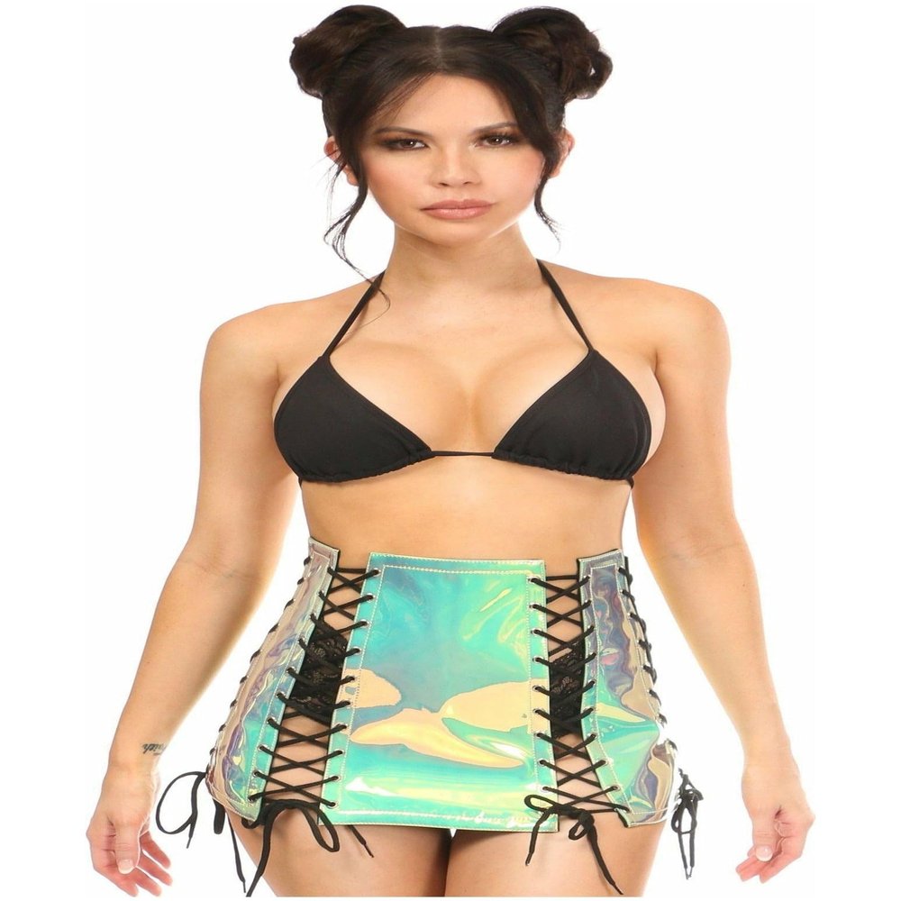 Mint Holo Lace-Up Skirt (2X)