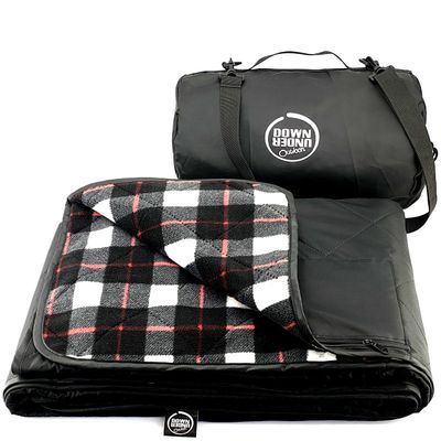 DOWN UNDER OUTDOORS Large Waterproof Windproof Extra Thick 350 GSM Quilted Fleece Stadium Blanket, Machine Washable Camping Picnic & Outdoor, Beach, Baseball,Dog, 82 x 55 (Black & White Check)