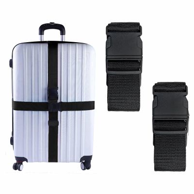 2 Pack Suitcase Belts, Adjustable Luggage Straps, Bright Colors Travel Packing Straps with Quick Release Buckle (Black)
