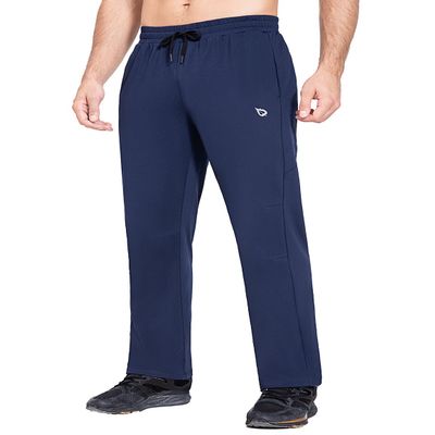 baleaf Men's Fleece Lined Pants Winter Athletic Workout Hiking Track Thermal Warm Open Bottom Sweatpants with Zipper Pockets Blue S
