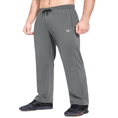 baleaf Men's Fleece Lined Pants Winter Athletic Workout Hiking Track Thermal Warm Open Bottom Sweatpants with Zipper Pockets Grey S