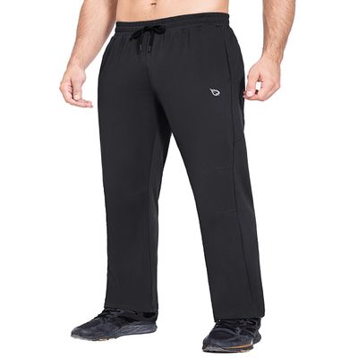 baleaf Men's Fleece Lined Pants Winter Athletic Workout Hiking Track Thermal Warm Open Bottom Sweatpants with Zipper Pockets Black S