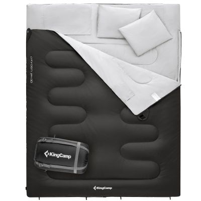 KingCamp Double Sleeping Bag 2 Person Sleeping Bags for Adults, Lightweight Backpacking 20 Degree Queen Size Sleeping Bag with Pillows for Couple Family Camping Hiking and Outdoors Waterproof,Black