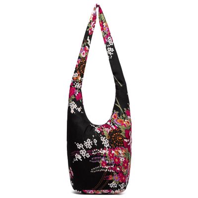 Women Shoulder Handbags Fashion canvas Hippie Crossbody Bags Bohemian Animal Prints Hobo Bags (Black Flowers)