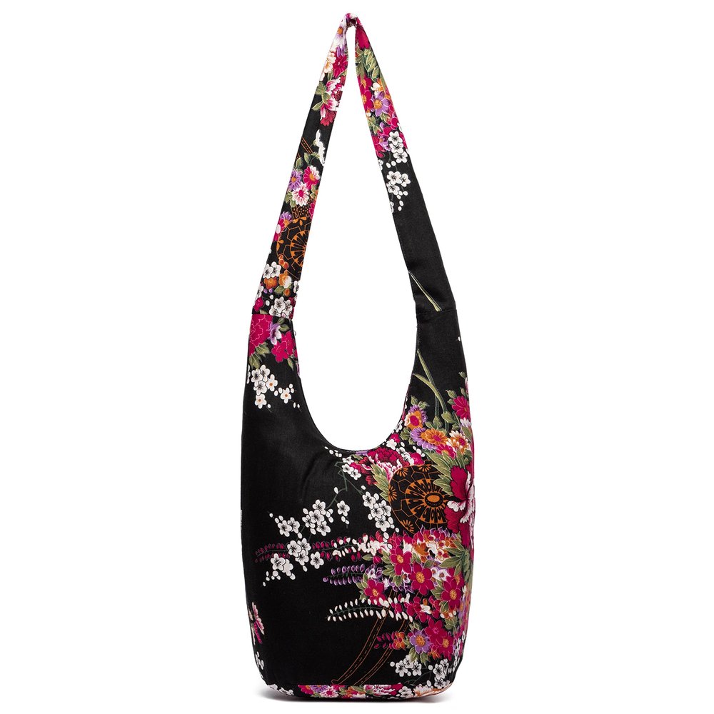 Women Shoulder Handbags Fashion canvas Hippie Crossbody Bags Bohemian Animal Prints Hobo Bags (Black Flowers)