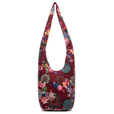 Women Shoulder Handbags Fashion canvas Hippie Crossbody Bags Bohemian Animal Prints Hobo Bags (Claret)