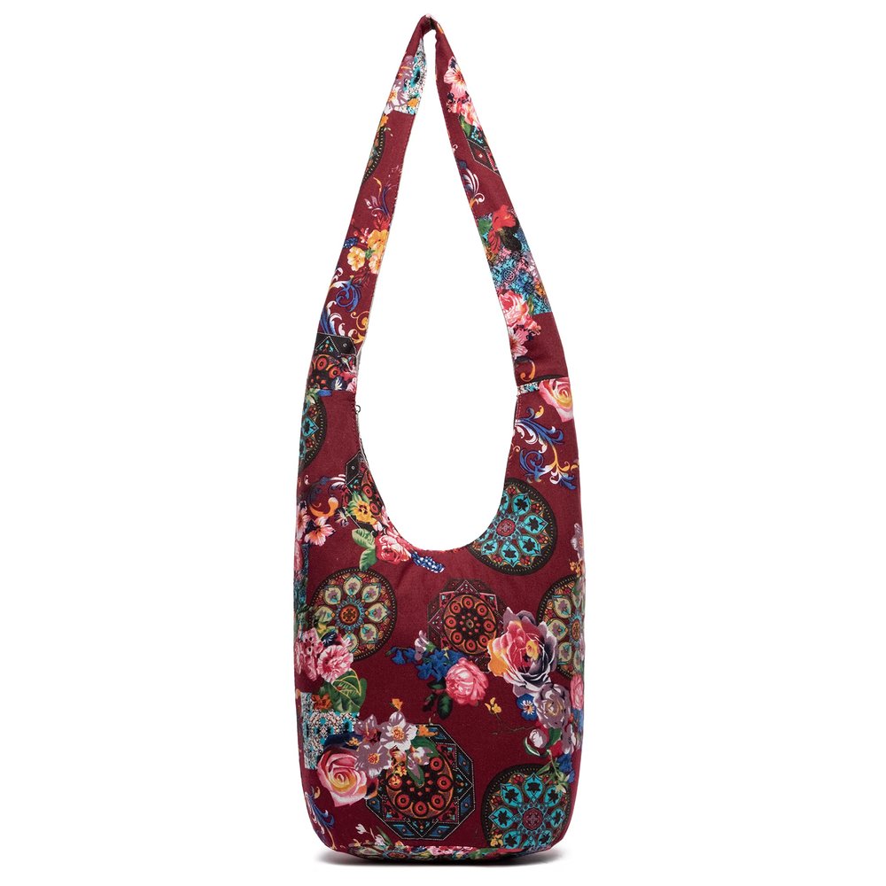 Women Shoulder Handbags Fashion canvas Hippie Crossbody Bags Bohemian Animal Prints Hobo Bags (Claret)
