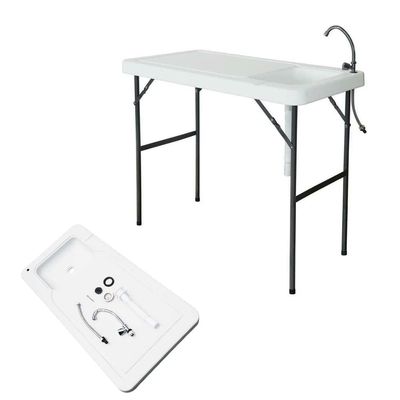 4-Foot Portable Fish Cleaning Table, Outdoor Folding Fish Cleaning and Game Table w/Sink, Camping Outdoor Folding Table Washing Station for Camping, Picnic and Garden