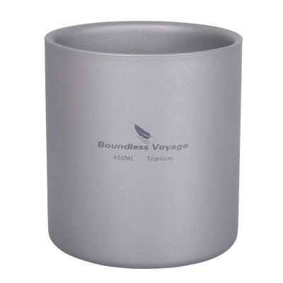 Boundless Voyage 3 in 1 Double Walled Titanium Cup Heat Resistant Mini Tea Drink Cup Outdoor Camping Mug Coffee Cups Camping Accessories (Ti3030D 450ml)