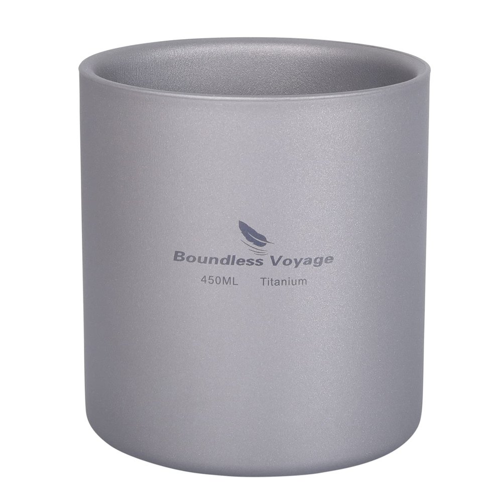 Boundless Voyage 3 in 1 Double Walled Titanium Cup Heat Resistant Mini Tea Drink Cup Outdoor Camping Mug Coffee Cups Camping Accessories (Ti3030D 450ml)