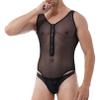 dPois Men's Breathable Thong Leotard Bodysuit High Cut Sissy Zipper Jumpsuit Clubwear Black 5X-Large view 1