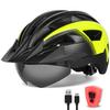 FUNWICT Adult Bike Helmet with Visor and Goggles for Men Women Mountain Road Bicycle Helmet Rechargeable Rear Light Cycling Helmet (L: 57-61 cm (22.4-24 inches), Black Yellow) view 1
