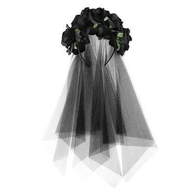 Day of The Dead Veil Headbands Black Halloween Rose Flower Headpiece Costume