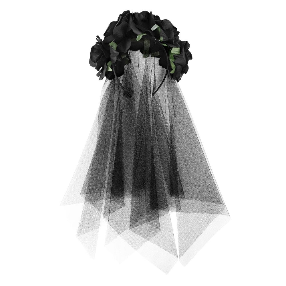 Day of The Dead Veil Headbands Black Halloween Rose Flower Headpiece Costume