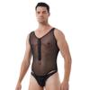 dPois Men's Breathable Thong Leotard Bodysuit High Cut Sissy Zipper Jumpsuit Clubwear Black Large view 2