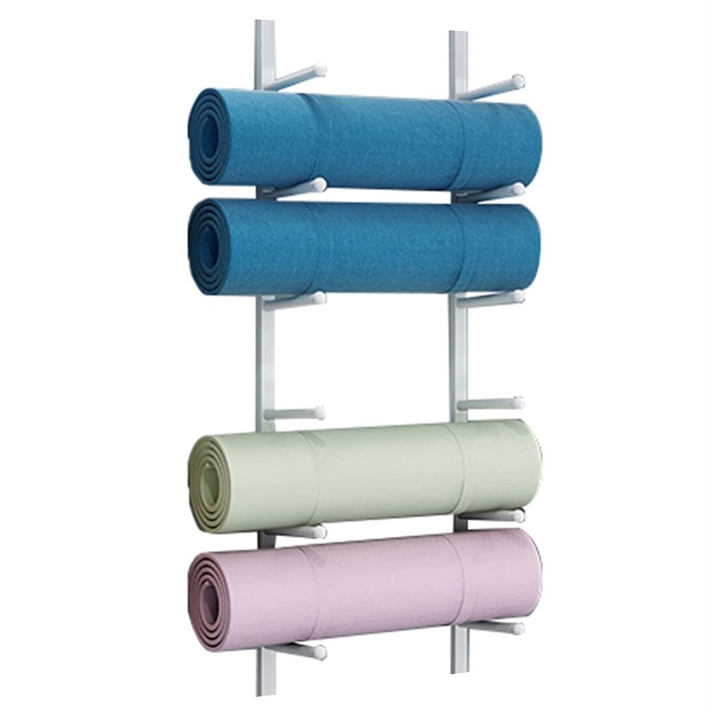 White Wall Mount Yoga Mat Rack Foam Roller Storage Holder, Metal Hanging Pilates Mats Display Stand, Gym/Home/Fitness Room Exercise Mat Organizer (Size : 6 Tier)