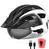 FUNWICT Adult Bike Helmet with Visor and Goggles for Men Women Mountain Road Bicycle Helmet Rechargeable Rear Light Cycling Helmet (L: 57-61 cm (22.4-24 inches), Black White) view 1
