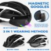 FUNWICT Adult Bike Helmet with Visor and Goggles for Men Women Mountain Road Bicycle Helmet Rechargeable Rear Light Cycling Helmet (L: 57-61 cm (22.4-24 inches), Black White) view 2