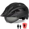FUNWICT Adult Bike Helmet with Visor and Goggles for Men Women Mountain Road Bicycle Helmet Rechargeable Rear Light Cycling Helmet (L: 57-61 cm (22.4-24 inches), Black) view 1