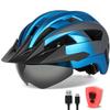 FUNWICT Adult Bike Helmet with Visor and Goggles for Men Women Mountain Road Bicycle Helmet Rechargeable Rear Light Cycling Helmet (L: 57-61 cm (22.4-24 inches), Blue Grey) view 1