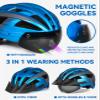 FUNWICT Adult Bike Helmet with Visor and Goggles for Men Women Mountain Road Bicycle Helmet Rechargeable Rear Light Cycling Helmet (L: 57-61 cm (22.4-24 inches), Blue Grey) view 2