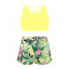 Nikiikoo Kids Girls 2-Piece Sports Dance Outfits Crop Tops with Booty Shorts Gymnastics Workout Activewear Set Lemon-Yellow 12-14 view 1