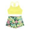 Nikiikoo Kids Girls 2-Piece Sports Dance Outfits Crop Tops with Booty Shorts Gymnastics Workout Activewear Set Lemon-Yellow 12-14 view 3