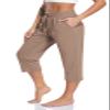 TARSE Womens Capri Yoga Pants Petite Loose Drawstring Capris Workout Sweatpants Casual Summer Soft Lounge PJ Crop Pants (Brown Tan,S) view 1