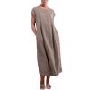 5665 Beige Women Summer Cotton Linen Dress Sleeveless Crew Neck Loose Baggy Kaftan Long Dress With Pockets view 1