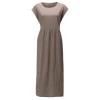 5665 Beige Women Summer Cotton Linen Dress Sleeveless Crew Neck Loose Baggy Kaftan Long Dress With Pockets view 3