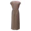 5665 Beige Women Summer Cotton Linen Dress Sleeveless Crew Neck Loose Baggy Kaftan Long Dress With Pockets view 4