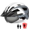 FUNWICT Adult Bike Helmet with Visor and Goggles for Men Women Mountain Road Bicycle Helmet Rechargeable Rear Light Cycling Helmet (L: 57-61 cm (22.4-24 inches), White Grey) view 1