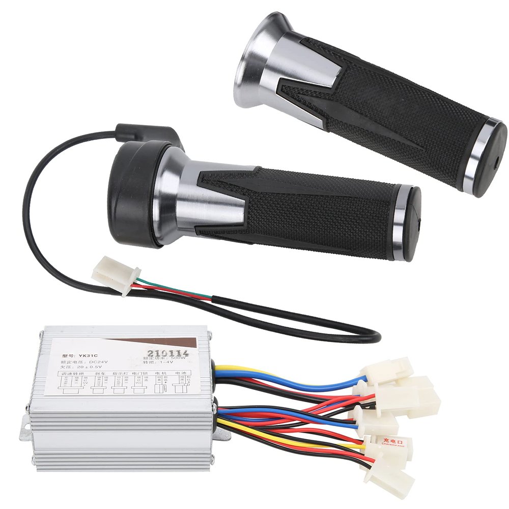 24V 500W Electric Brush Controller and Throttle Grips for Electric Bikes, Electric Scooters, Electric Tricycles
