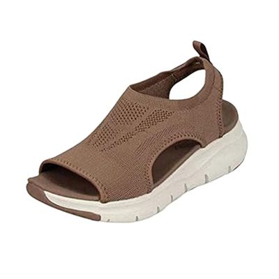 Summer Washable Slingback Orthopedic Slide Sport Sandals, Comfy Knit Thick Bottom Fish Mouth Casual Sandals Mesh Soft Sole Casual Women's Shoes (Brown, 7)