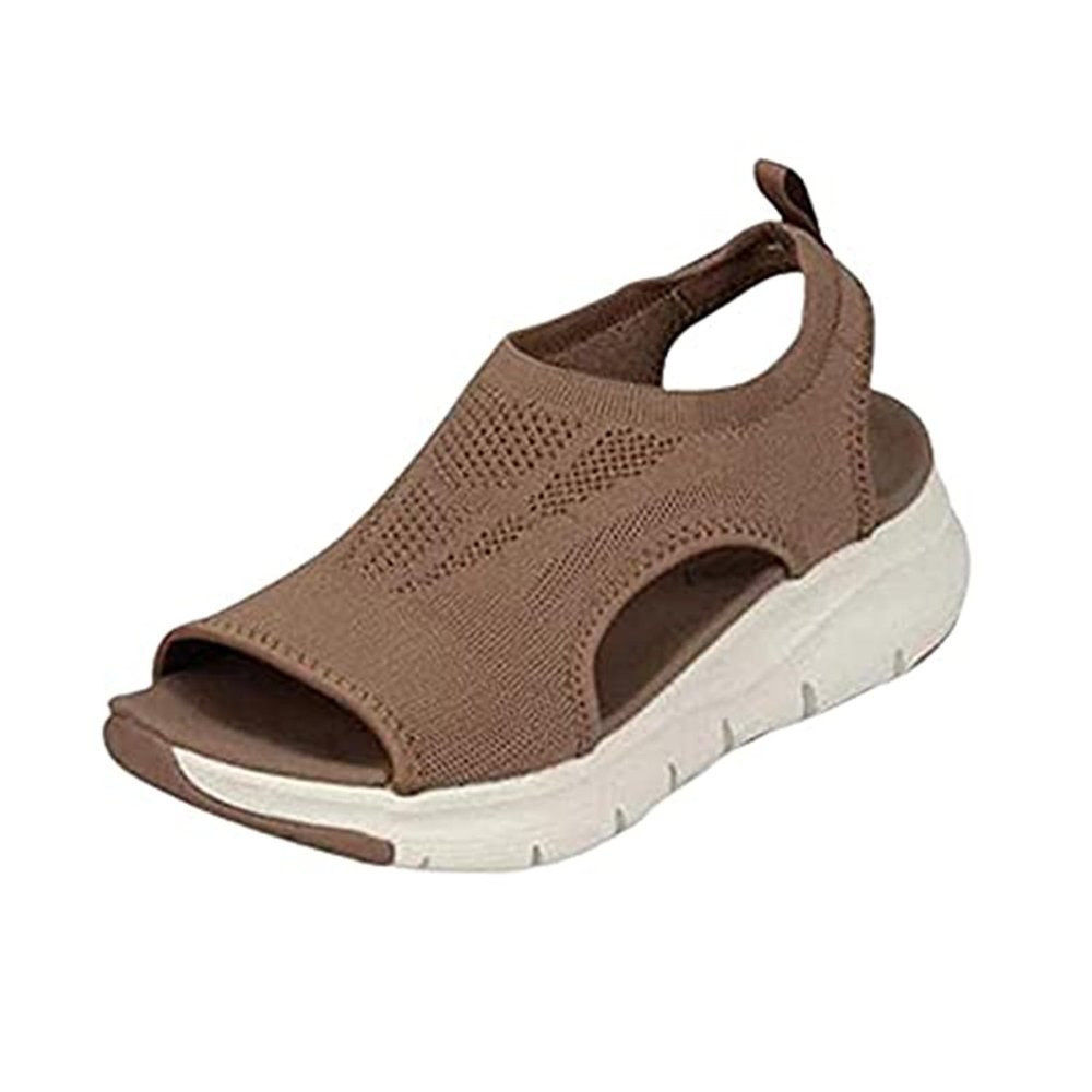 Summer Washable Slingback Orthopedic Slide Sport Sandals, Comfy Knit Thick Bottom Fish Mouth Casual Sandals Mesh Soft Sole Casual Women's Shoes (Brown, 7)