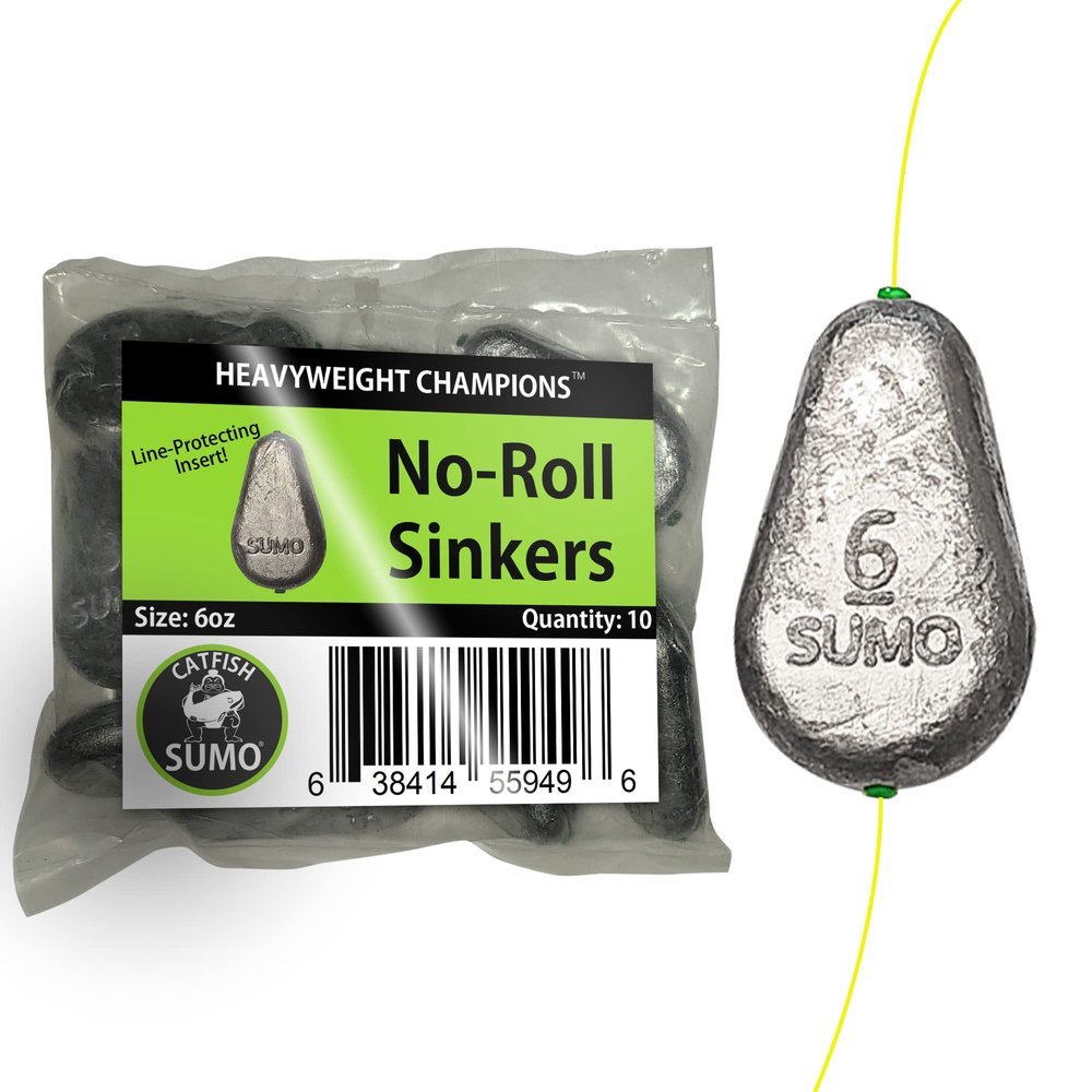 Catfish Sumo Flat No-Roll Lead Sinker Weights with Line-Protecting Inserts to Guard Against Damage in River (10-Pack, 6oz)