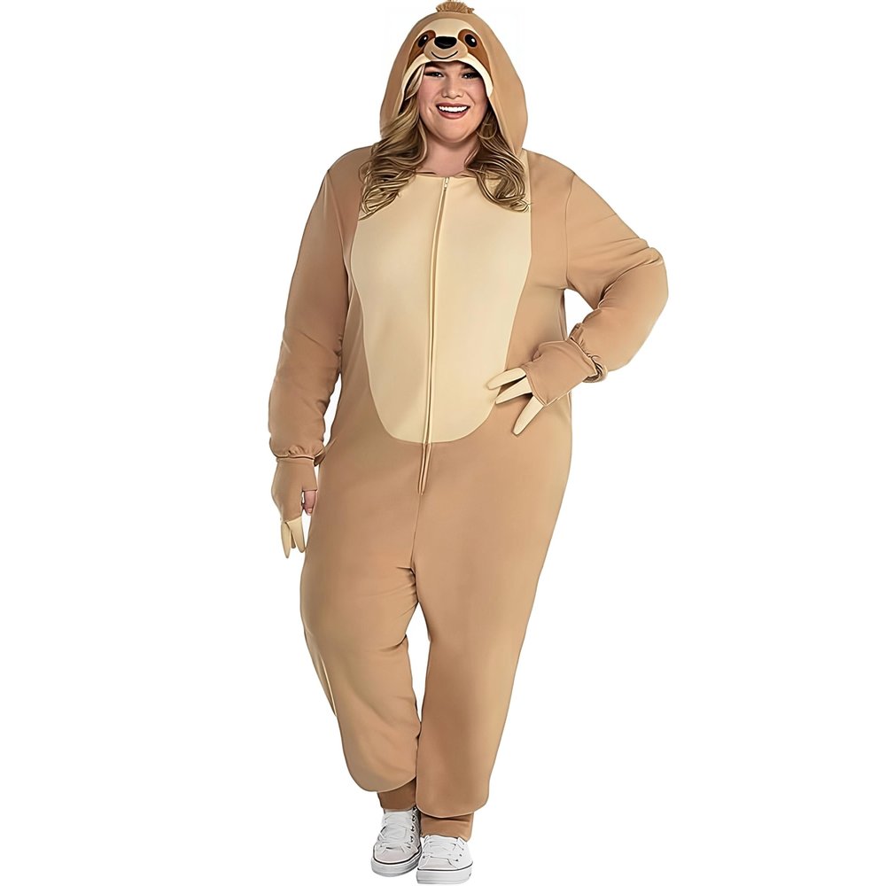 Adult Brown & Beige Sloth Zipster Jumpsuit (Plus XXL) - 1 Pc. - Comfy & Stylish, Perfect for Parties, Halloween & Chill Nights