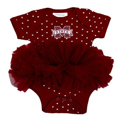 Two Feet Ahead Mississippi Bulldogs Newborn Baby Girl Bodysuit Creeper Hearts Tutu Skirt Dress(12 Months,Mississippi Bulldogs)