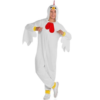 Chicken Zipster White Jumpsuit - Adult Plus XXL (1 Set) - Perfect for Parties, Loungewear, Onesie Lovers, and Fun Nights