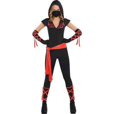 amscan Dragon Ninja Fighter Costume For Women | Plus XXL 18 to 20 | Black and Red- 1 Set