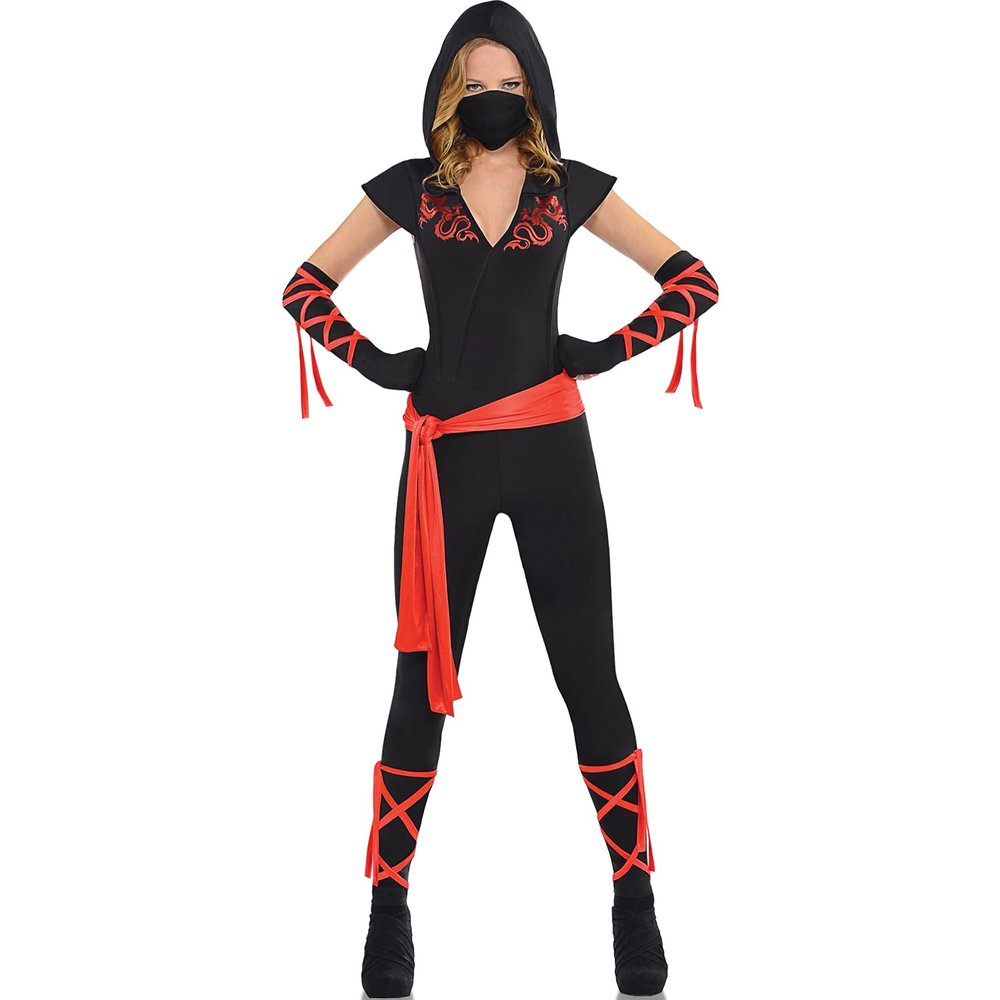 amscan Dragon Ninja Fighter Costume For Women | Plus XXL 18 to 20 | Black and Red- 1 Set