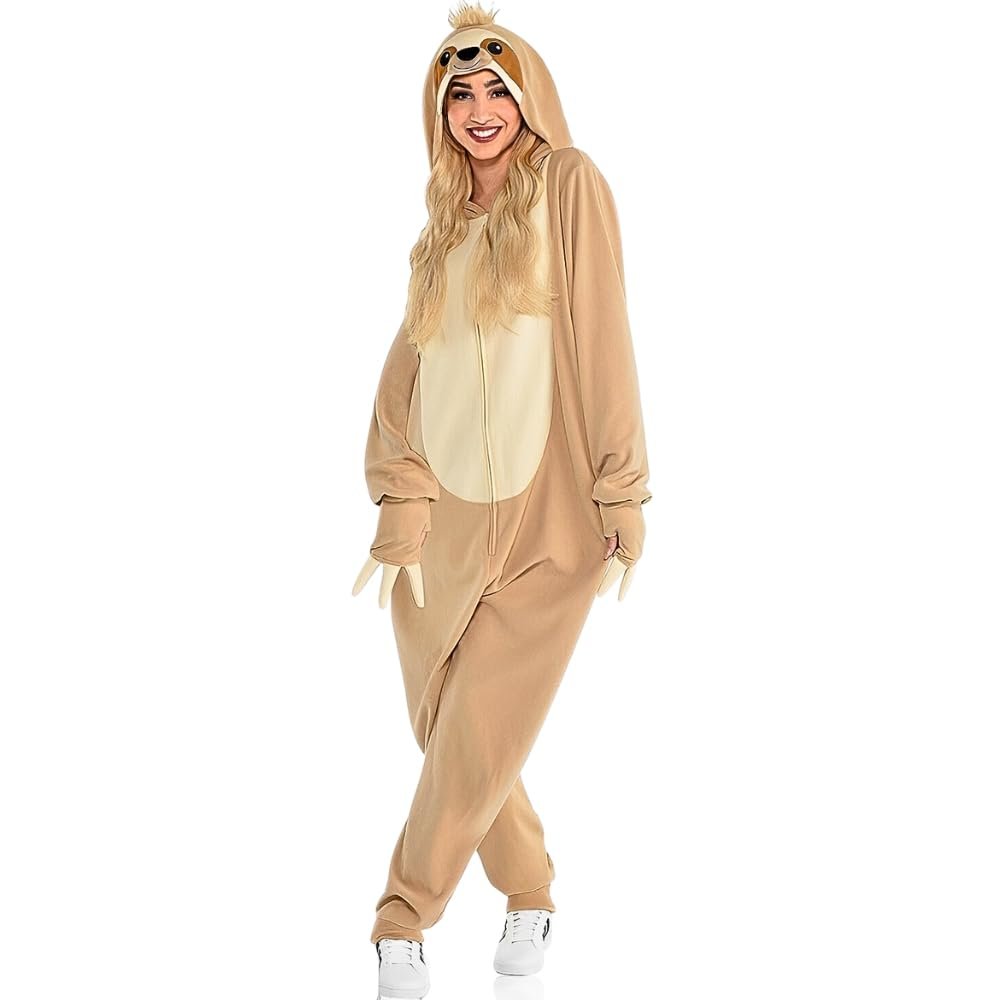 Sloth Zipster Brown Hooded Jumpsuit for Adults - Adult Small/Medium (1 Count) - Perfect Gift Idea, Ultimate Cozy Comfort & Style Warm & Soft Loungewear