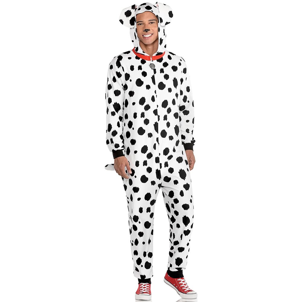Dalmatian Zipster - Adult Small/Medium (1 Count) - Black & White Hooded One-Piece Jumpsuit - Ideal for Costume Parties & Sleepovers