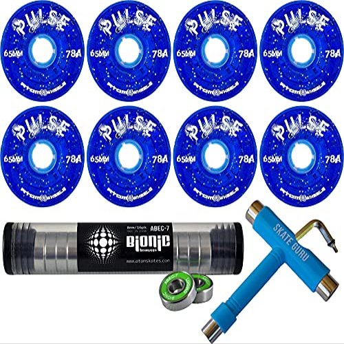 Bundle: Glitter Blue Atom Pulse Wheels + Bearings ABEC7 + Tool
