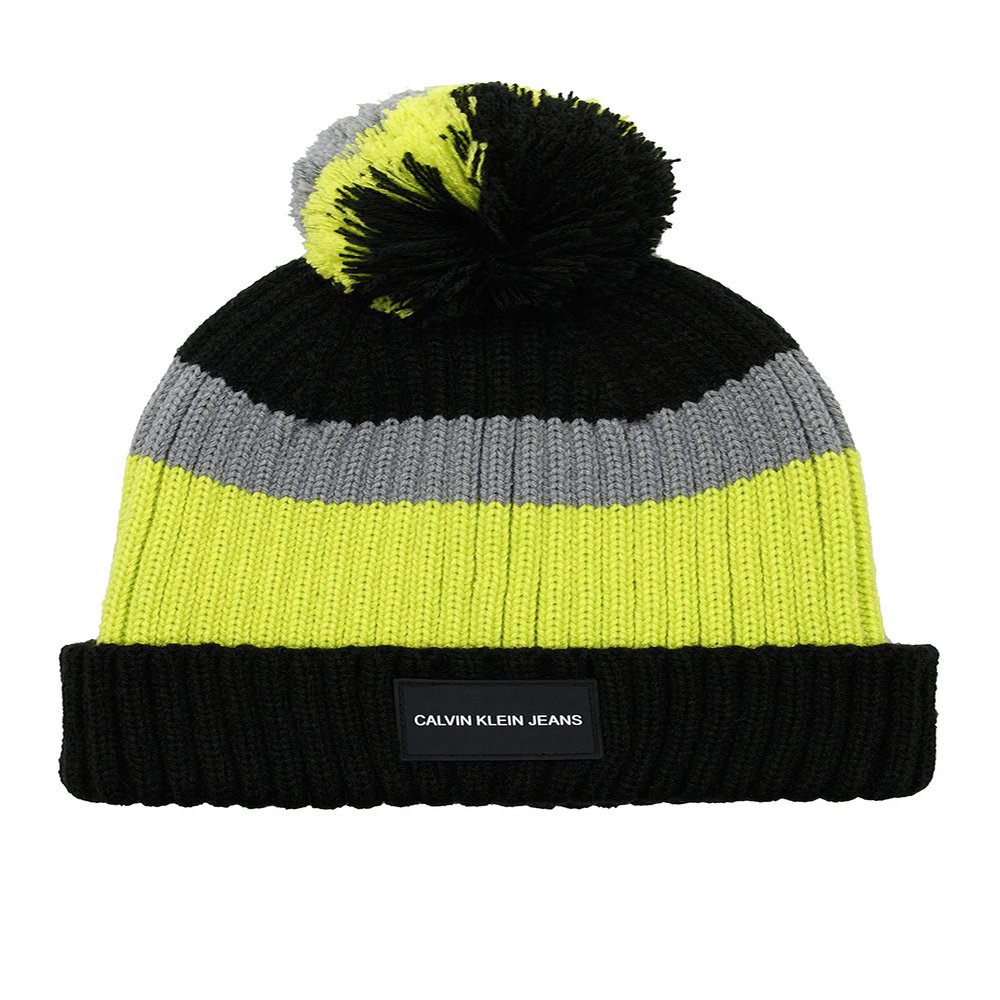 Calvin Klein Boys Pom Pom Hats, Black Colorblock, One Size