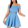 Bee Darlin Womens Crochet Trim Fit & Flare Dress, Blue, 3/4 view 1