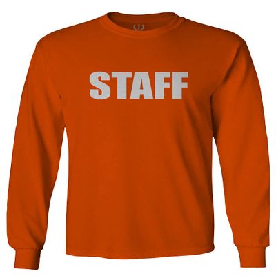 VICES AND VIRTUESS 0392. Staff Graphic Event Work Uniform Concert Crew Men's Long Sleeve t Shirt (Orange 2X Large)