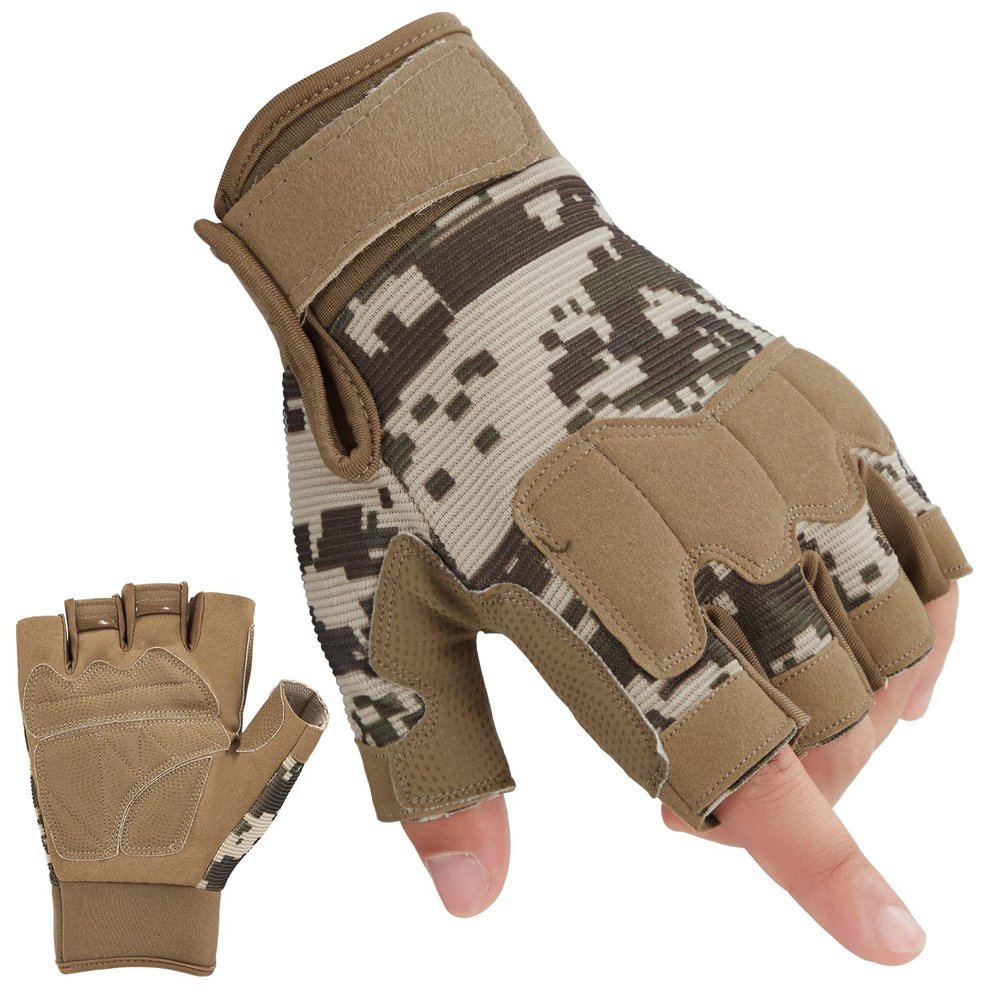 FIORETTO Fingerless Gloves for Airsoft Shooting Half Finger Hunting Hiking Cycling Driving Motorcycle Climbing Work Gloves Yellow Camo X-Large