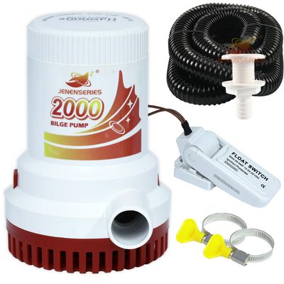 JENENSERIES Submersible Boat 2000GPH Bilge Water Pump 12v DC water pump with float switch suitable for ferry, yacht, marine and garden drainage system (2000GPH)