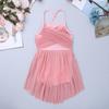 winying Kids Girls Ballet Dance Lyrical Dress Cross Back Spaghetti Straps Leotard Skirt Modern Contemporary Dancewear Pearl Pink 12 Years view 3